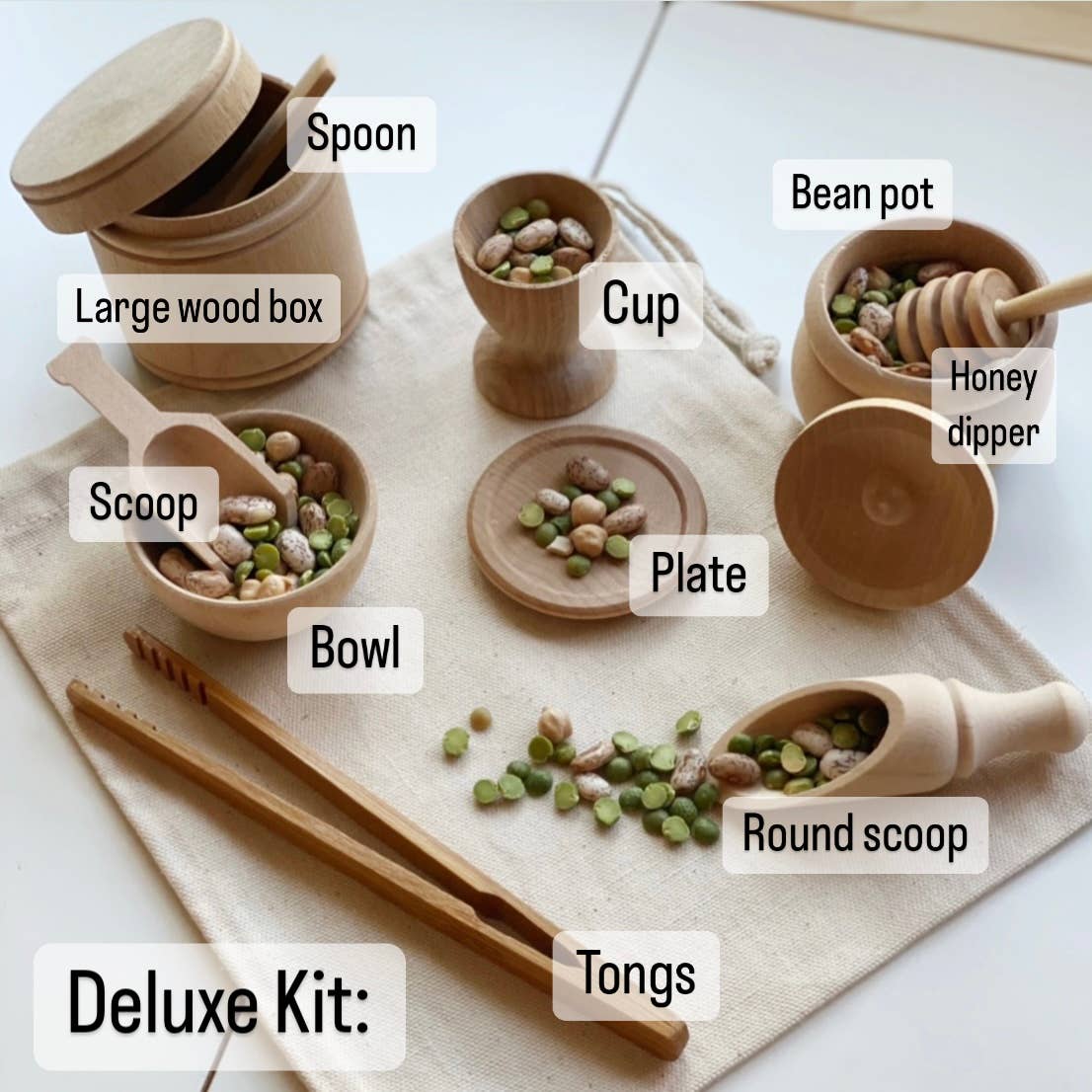 Montessori Waldorf Wooden Sensory Bin Tool Kit - Unfinished