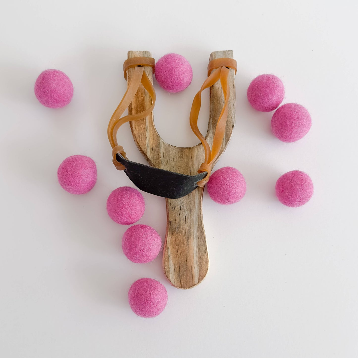 Wood Slingshot with Felt Balls