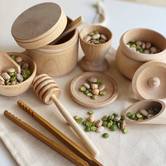 Montessori Waldorf Wooden Sensory Bin Tool Kit - Unfinished