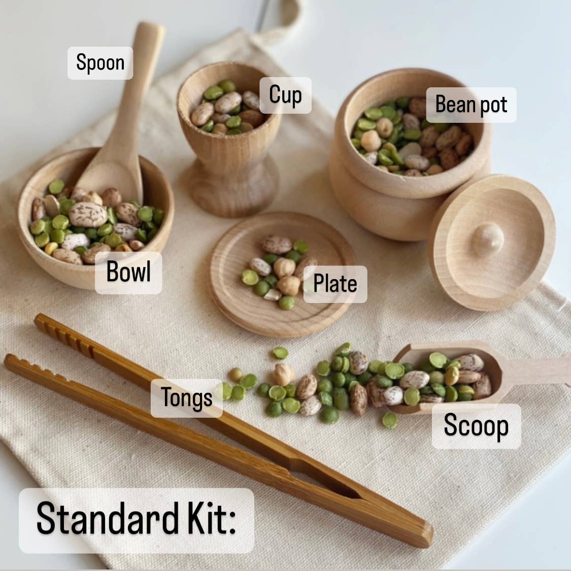 Montessori Waldorf Wooden Sensory Bin Tool Kit - Unfinished