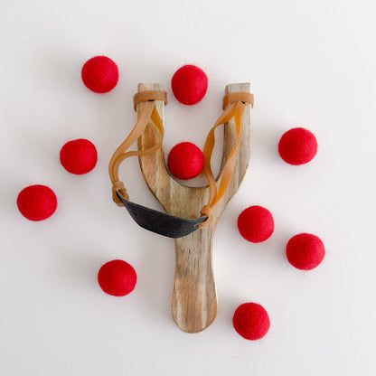 Wood Slingshot with Felt Balls