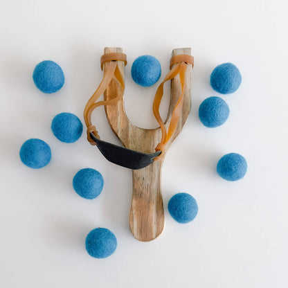Wood Slingshot with Felt Balls