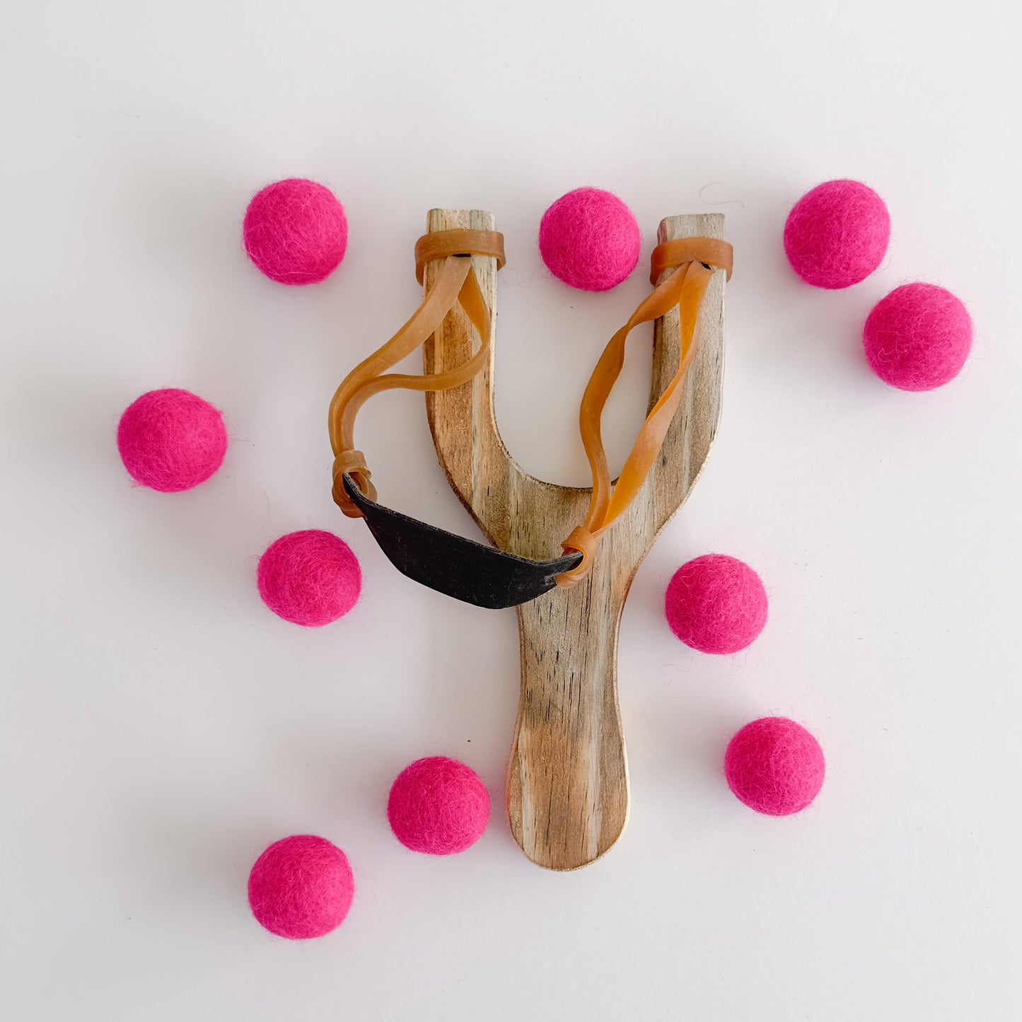 Wood Slingshot with Felt Balls