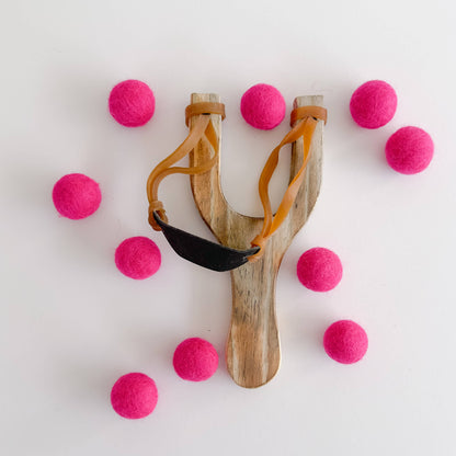 Wood Slingshot with Felt Balls