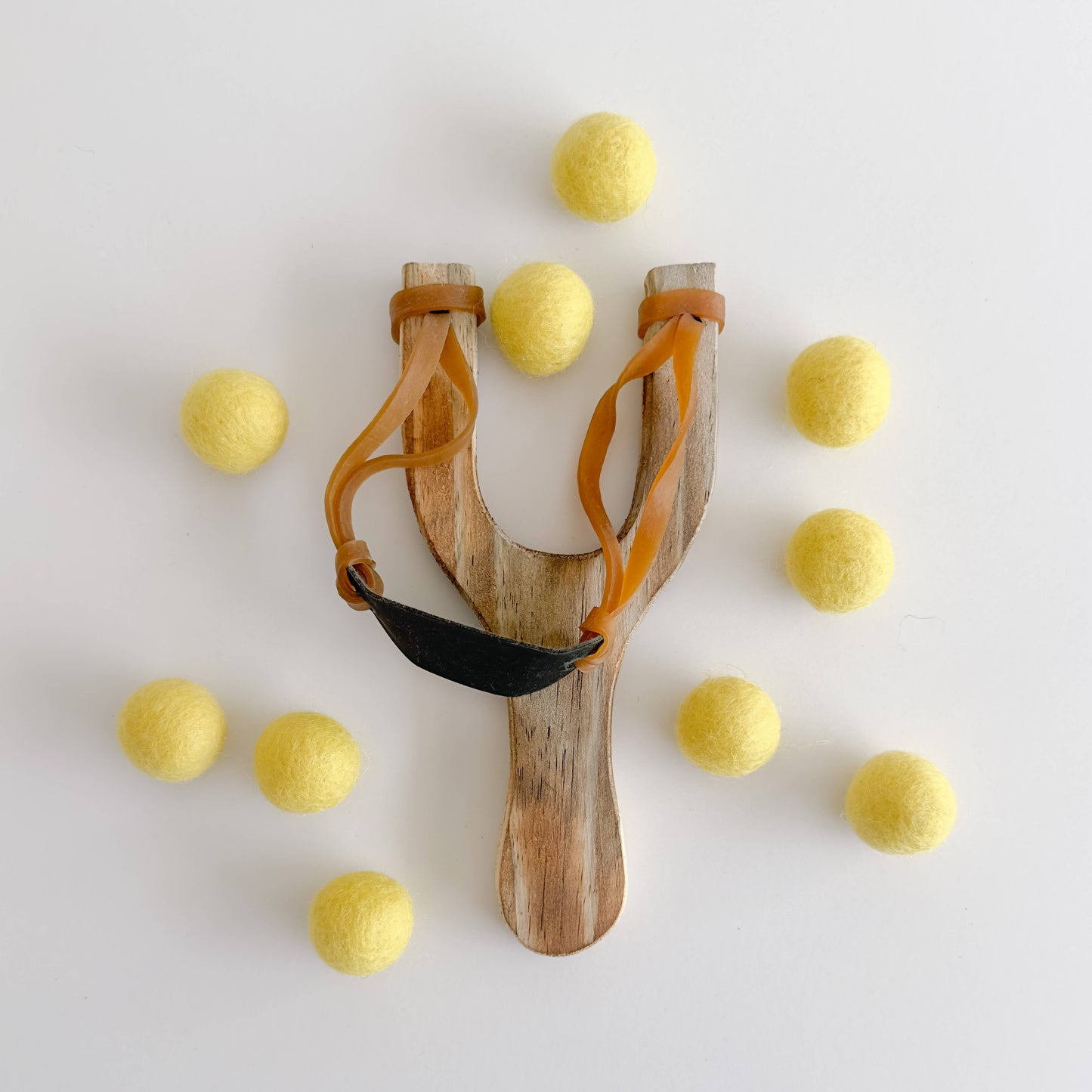 Wood Slingshot with Felt Balls