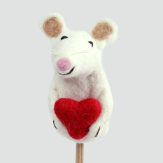 Felt Magic Meadow Finger Puppets - Mouse with Heart