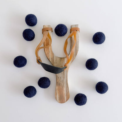 Wood Slingshot with Felt Balls