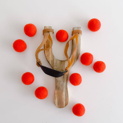 Wood Slingshot with Felt Balls