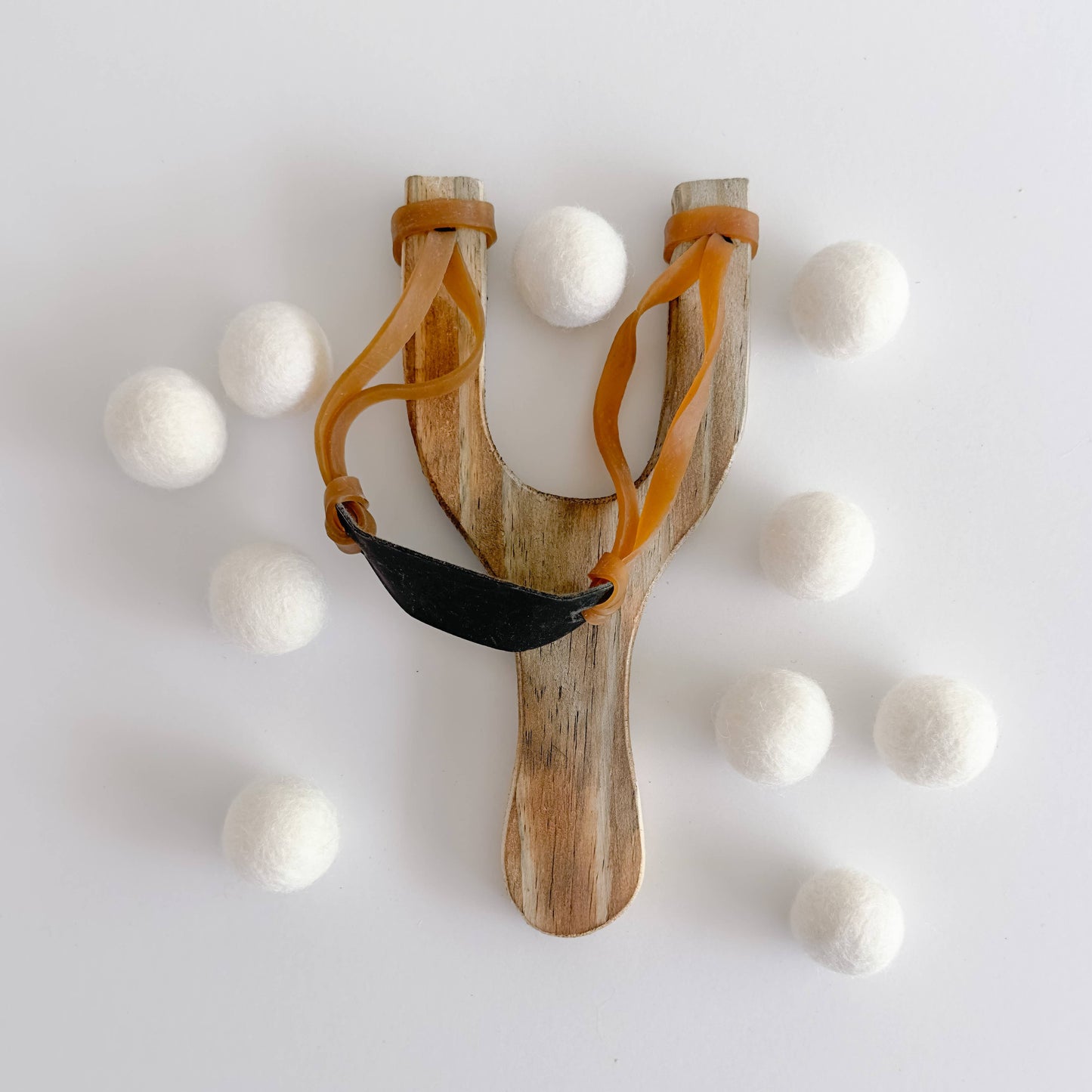 Wood Slingshot with Felt Balls
